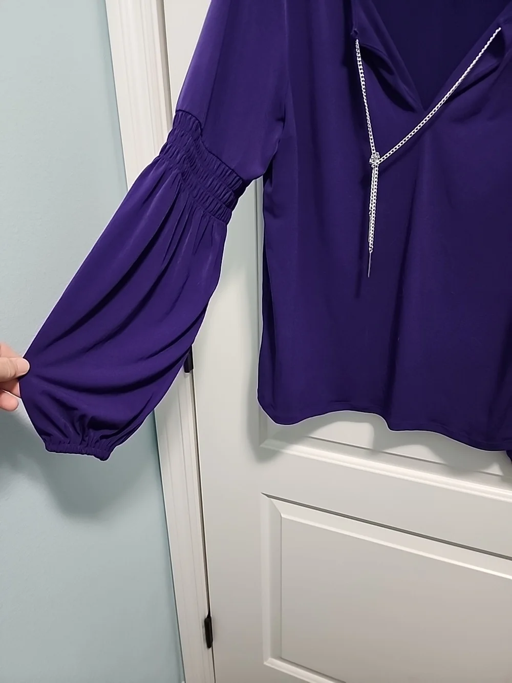 Michael Kors Purple Long-Sleeve V-Neck Blouse with Tie